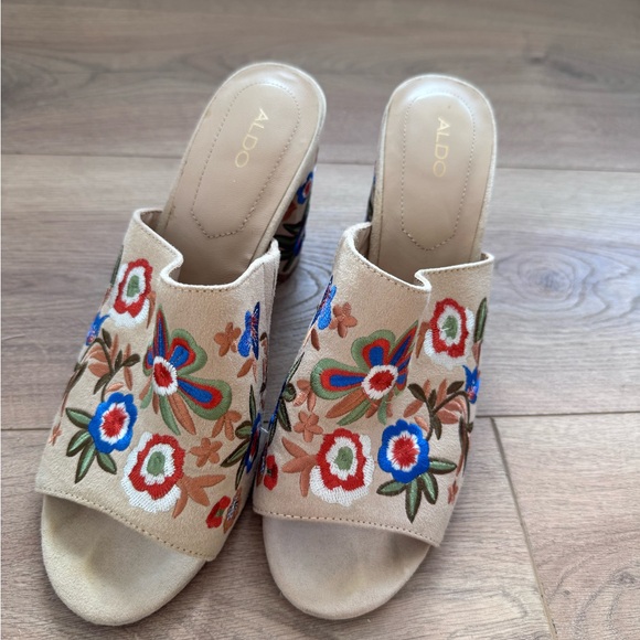 Aldo Shoes - Aldo Women's Embroidered Floral Mules - Cream